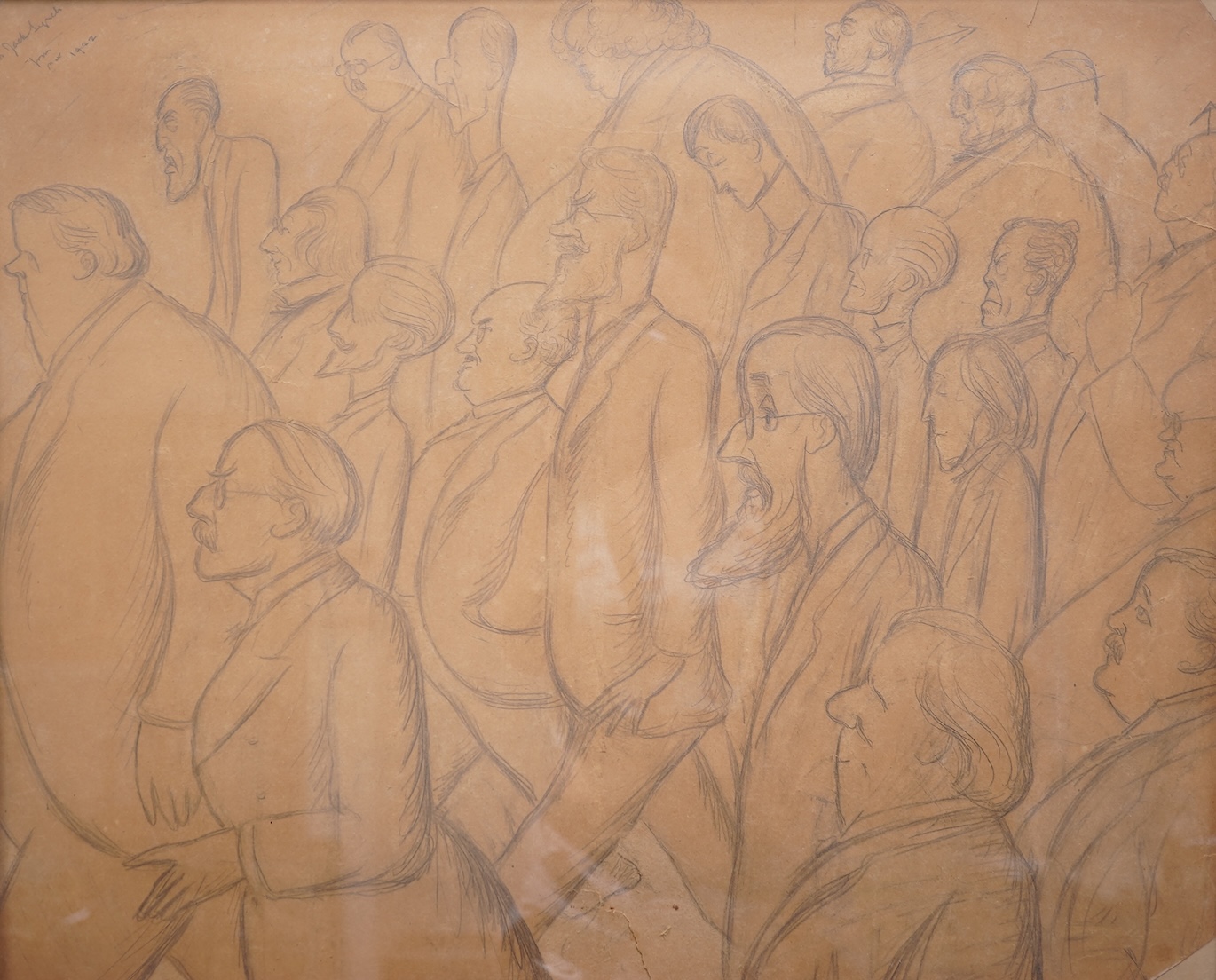 Sir Max Beerbohm (1872-1956), 'March of The Gentlemen', pencil on paper study for a mural, 47 x 58cm, original velvet mount, overall 67 x 77.5cm